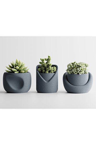 LayerCrew Set 3 ghivece Sinu 6.3 cm 8.9 cm 9.1 cm Blue Gray