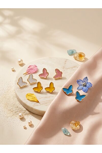 Nuveria 4 Pairs Mini Butterfly Earrings Set – Colorful Gold-Plated Elegant Wo...