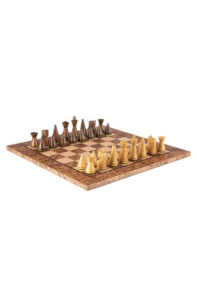 Manopoulos Set de șah grecesc artizanal din mahon, 40 cm, cu marqueteria arti...