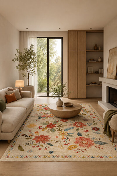NOVİRA HOME Lüks Salon Halısı Makinede Yıkanabilir Kaymaz Taban Halı
