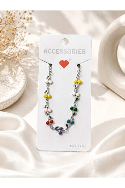 Lilith Takı 🍒   Silver Color Anklet with Colorful Cherry Figures – Summer Fu...