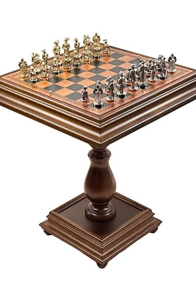 İTALFAMA Masă de șah exclusivă (66 cm) + Set de piese metalice Lendsknecht + ...
