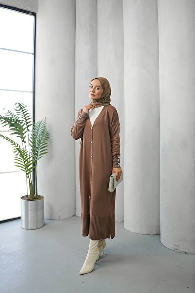 ankanoor Button Detailed Mercerized Long Knitwear Cardigan Anka261040