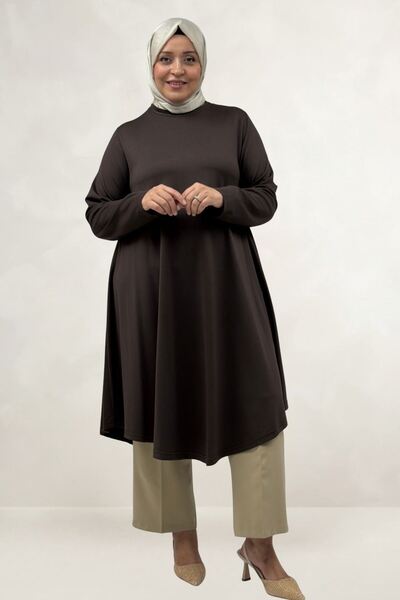 Eslina 68090 Large Size Modal Mevlana Tunic - Brown
