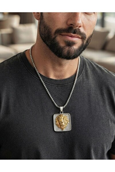 HOŞGÖR ACCESSORIES Men's Lion Figured Steel Necklace