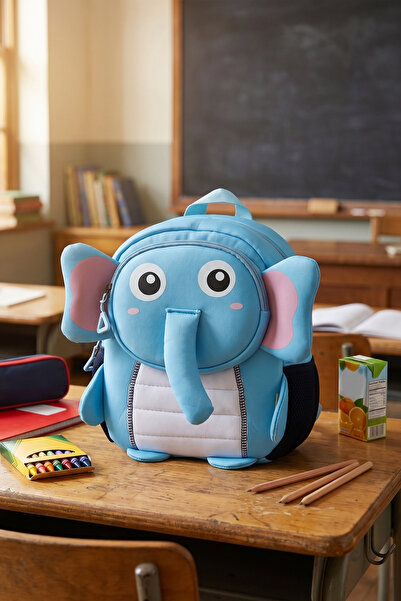 byhakan Vb Elephant Figured Children's Kindergarten Bag Nursery Bag Blue