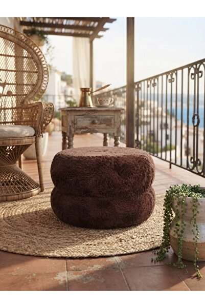 e-plus Mocha Puf – Teddy Dokulu Yuvarlak Puf