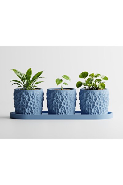 LayerCrew Set 3 ghivece cu tavă Piccola 7 cm 7.8 cm 22.1 cm Muted Blue