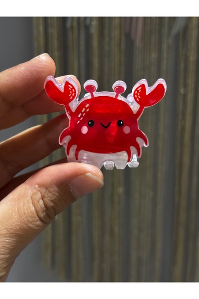 MODA Red Crab Patterned Acrylic Mini Buckle Women's Buckle 5 cm