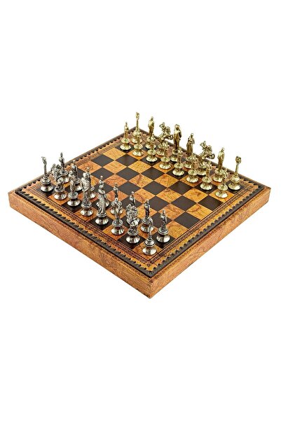 İTALFAMA Set de șah italian Napaleone – piese metalice și tablă din piele 35x...