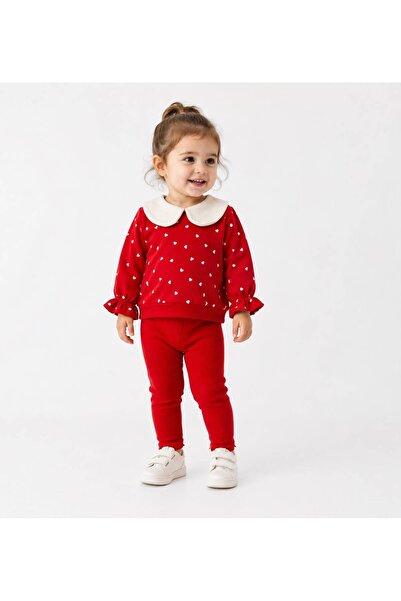 Ciciben baby kids Kız Çocuk Kalp Desenli Fırfır Kollu 2'li Takım – Sweatshirt...