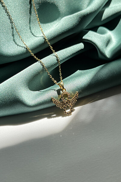 Berilya Aksesuar Zircon Stone Infinity and Angel Wing Figured Necklace