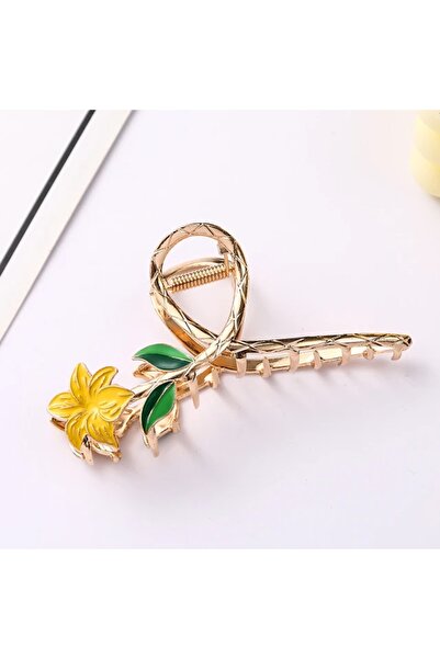 Glamluxe Women's Gold Color Yellow Enamel Lily Figured Metal Hairpin