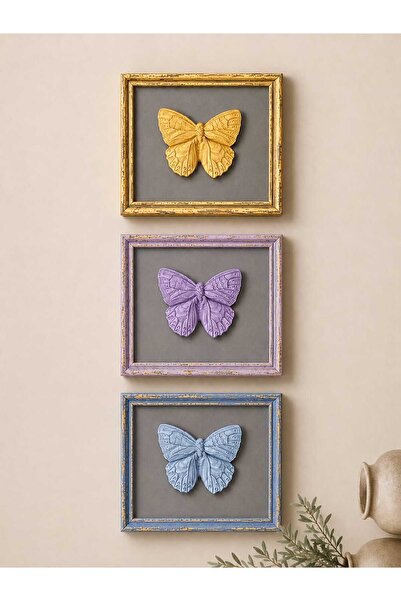 amazoondesing Panou decorativ de perete cu fluturi vintage, 3 piese – Decor d...