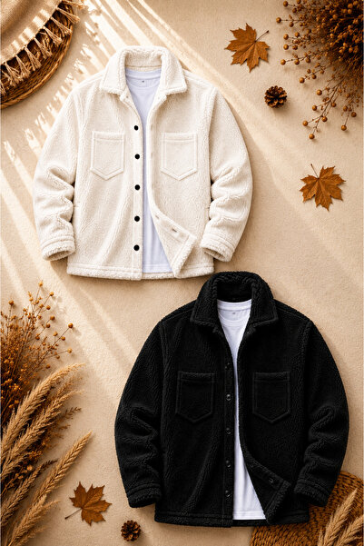 legends butik Set de 2 bucăți de jachete de pluș unisex, de iarnă, cu textură...