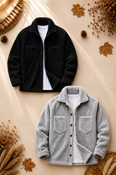 legends butik Set de 2 bucăți de jachete de pluș unisex, de iarnă, cu textură...