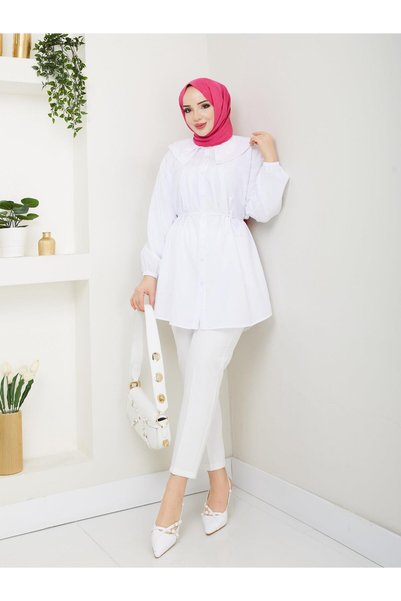 moda periy تونيك أبيض بياقة بيبي