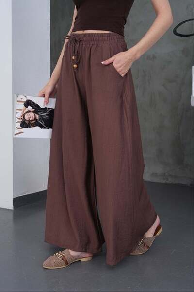 moda periy BOL PAÇA ÇİLEK PANTOLON KAHVE
