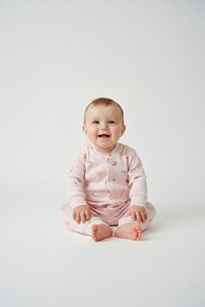 LOGO AKSESUAR Unisex Baby Printed 100% Cotton Interlock Jumpsuit with Snap Fa...