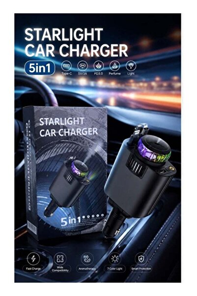 Generic 5-in-1 Starlight Car Charger with PD 3.0 Fast Charging, Type-C Port, ...