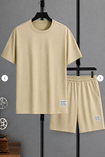 CLAYES New Design Printed Beige Shorts T-Shirt Set - Top and Bottom Combinati...