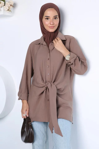 TOZLU Modern Cut Front Tie Hijab Shirt