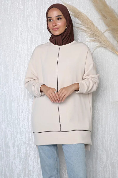 TOZLU Crew Neck Front Piping Hijab Tunic