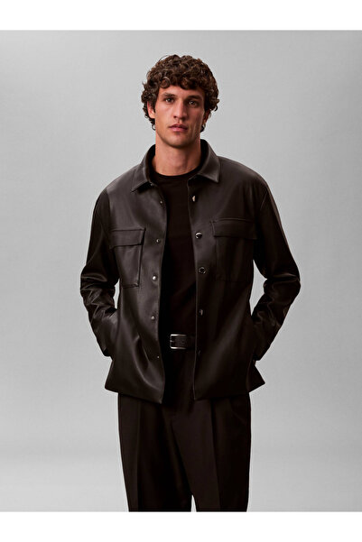 Calvin Klein Erkek Regular Fit LS Faux Suni Deri Ceket Mont Siyah LV04RE404G