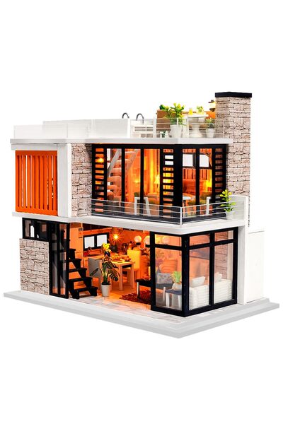 Fara brand Casa Moderna in Miniatura, 2 Niveluri, Terasa, Mobilier si Ilumina...