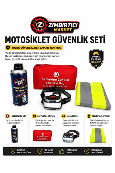 ZIMBIRTICI MOTOSİKLET GÜVENLİK SETİ (ÇANTASIZ) (Kafa Feneri+İlkyardım Çantası...