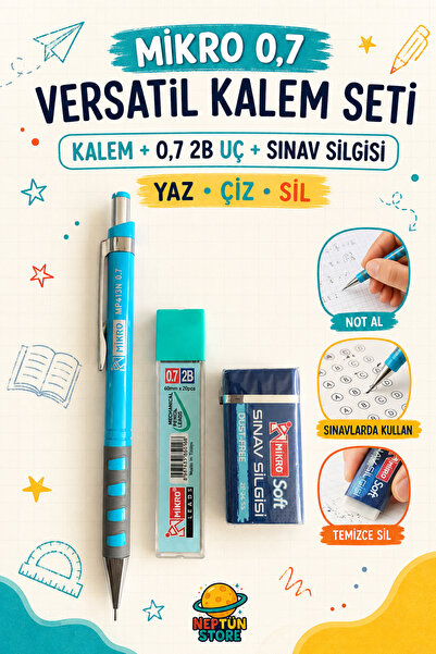 neptünstore Mikro Mp413N 0.7 mm Versatil Pencil Set – 2B Pencil Lead and Exam...