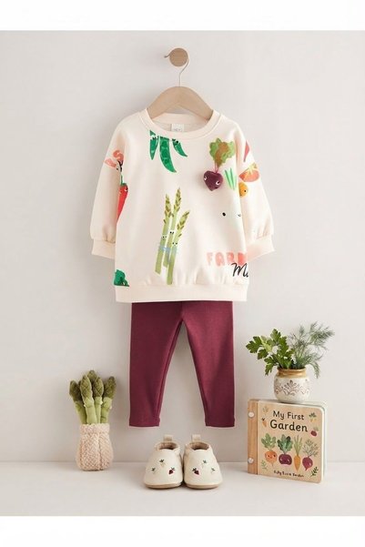Next Baby Pamuklu Krem Baskılı Uzun Kollu Alt Üst Takım