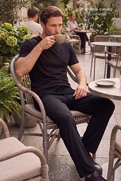 Aytuğ&Mısırlı Egyptian Men's Cupra Fabric Tracksuit Bottoms Black