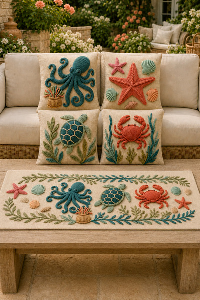 stellahomes Sea-Themed 3D-Looking Digital Printed 4-Piece Throw Pillow Cover ...