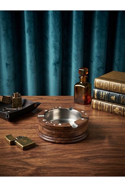 Dekor köşesi Handcrafted Wooden Detailed Metal Interior Container Luxury Ashtray