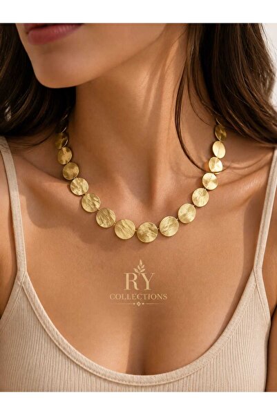 rycollections This Stylish Necklace Textured Round Plate Row Sequin Row Steel...