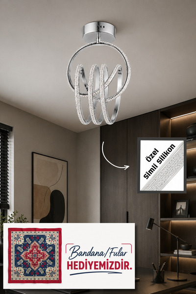 KKG ELEKTRİK Modern Düğüm Tasarım Krom Simli Silikon LED Avize 3 Renk Işık De...