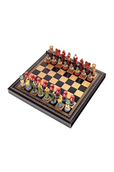 İTALFAMA Șah Foc-Apă 35cm - Piele+Piese de Dame+Piese de Table Rege 8cm