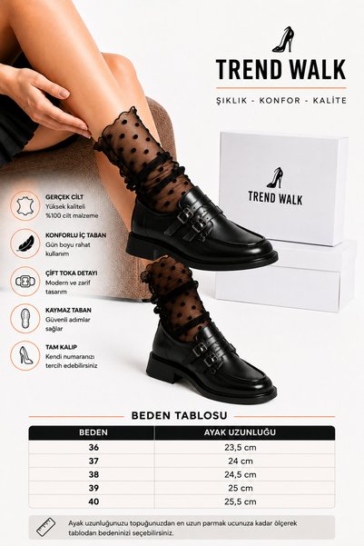 TrendWalk Women's Black Leather College Shoes with Double Buckle Classic Stylish Casual Shoes