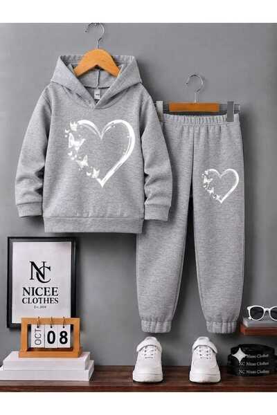 Leto Lykia Children's Tracksuit Set Unisex (White Butterfly Heart Winter Print)