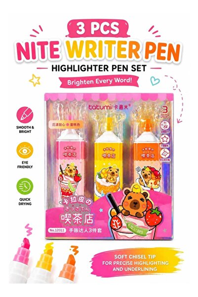 Generic Highlighter Pen Set, Pink Yellow Orange Chisel Tip Markers 3 Pcs