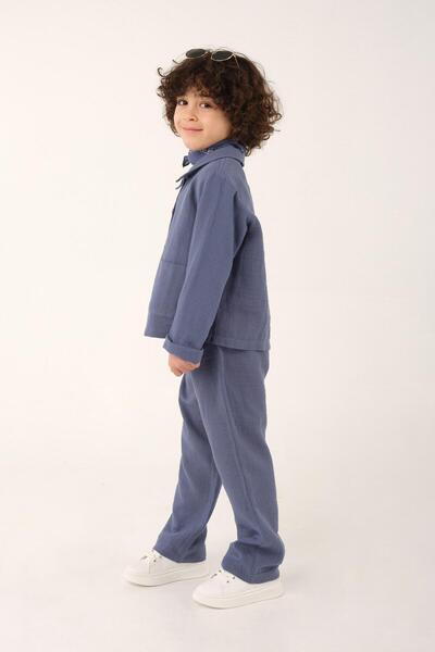 Mioma Kids Collared Muslin Set Ufuk Blue