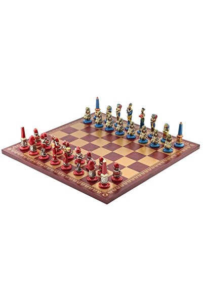 İTALFAMA Set de șah de lux – Figurine egiptene pictate manual de 9,5 cm și Ta...
