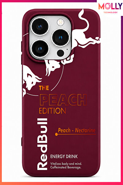 Molly iPhone 14 PRO İçin Vişne Redbull The Peach Edition Desenli İçi Kadife S...
