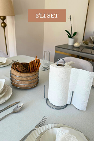 Edora Home Set of 2 Matte Silver Upright Paper Towel Holders, Round Bread Bas...