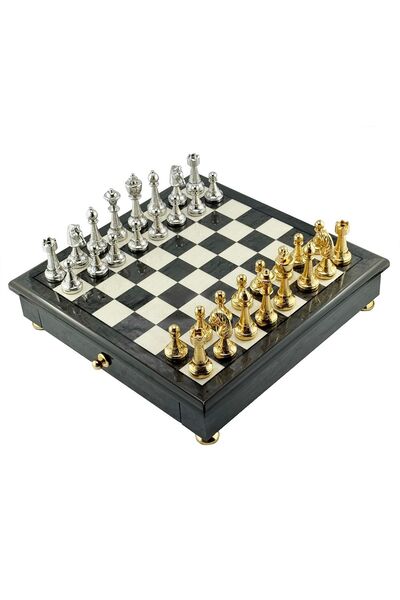 İTALFAMA Set de șah Staunton 33x33cm Zinc+Aur 24K+Argint 925 Rege 7.5cm Italia
