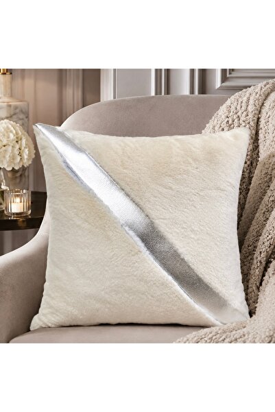 Volas Gümüş Detaylı Peluş Kırlent 45x45 cm İçi Dolgulu Dekoratif Yastık
