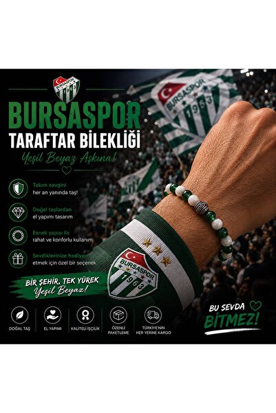 ŞİFAMTAŞ Beyaz-Yeşil Taraftar Doğal Taş Bilekliği