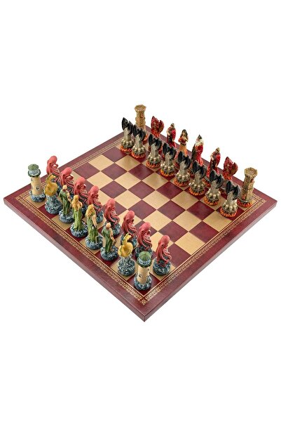 İTALFAMA Șah Foc-Apă 33x33cm Polystone Pictat manual Rege 8cm -Piele