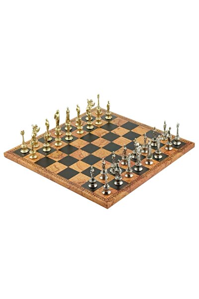İTALFAMA SET DE ȘAH: 'NAPOLEON' Piese metalice + Tablă cu hartă antică 40cm